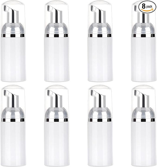 8 Pcs 1oz 30ml Plastic Foamer Pump Bottle Foam Dispenser Bottles Mini Liquid Foaming Bottles for Refillable Travel Hand Soap Foaming,Shampoo,Castile,Cleaning (Sliver+White)