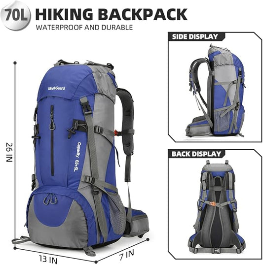 King'sGuard 70L Hiking Backpack with Rain Cover Lightweight Waterproof Travel Camping Backpack Large Backpacking Pack