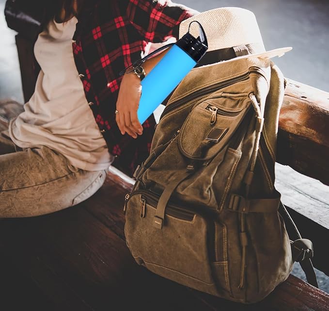 ZZT Collapsible Water Bottles 20oz, BPA Free,Sports Water Bottle,Foldable Travel Water Bottle with Straw Strap for Gym,Cycling, Hiking, Outdoors (Blue)