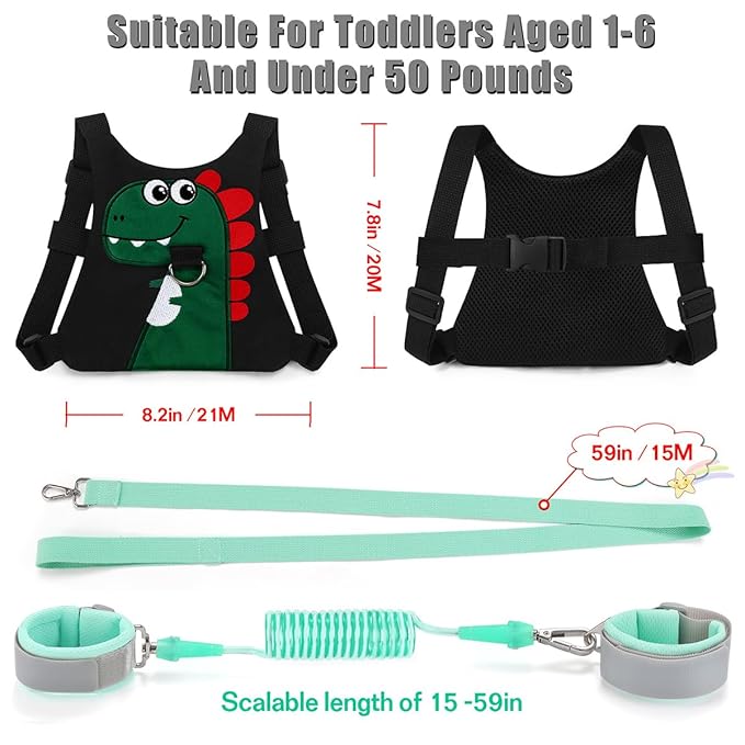 Toddler Leash-Baby Walking Safty Harness and Child Anti Lost Wrist Link for Girls/Boys Travel (Black)