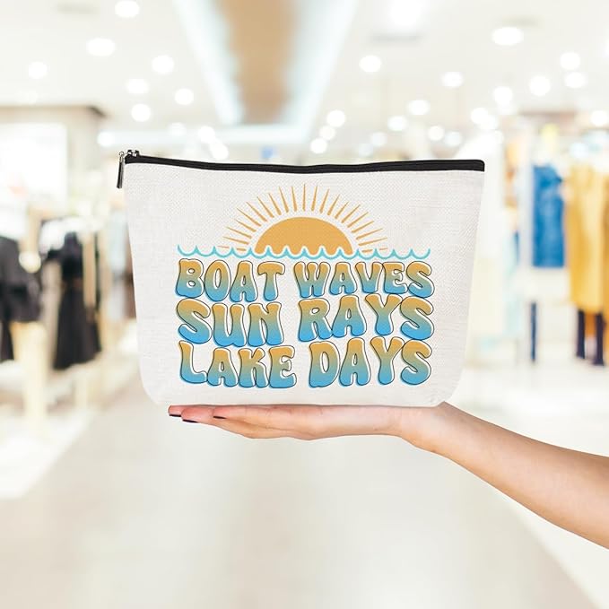 Lake Life Makeup Bag Cosmetic Bag Lake Accessories Travel Vacation Sun Day Essentials Beach Gifts for Women Girls Boater Lovers Bestie Christmas Birthday Lakes House Gifts Boating Lover Gift