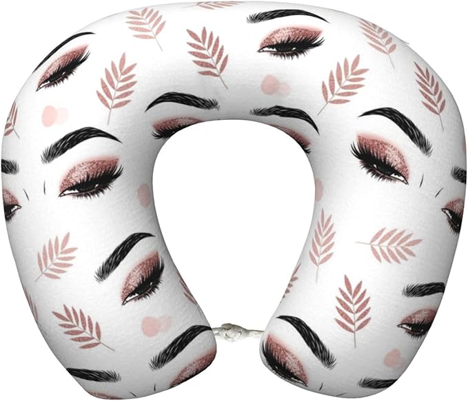 Travel Pillow for Boys and Girls, Comfortable Neck Chin Head Support Cushion Rose Gold Women Eyes Eyelash, Comfortable for Airplanes Car Sleeping Rest