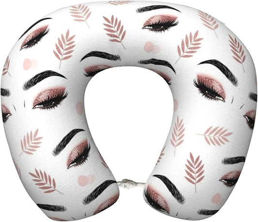 Travel Pillow for Boys and Girls, Comfortable Neck Chin Head Support Cushion Rose Gold Women Eyes Eyelash, Comfortable for Airplanes Car Sleeping Rest