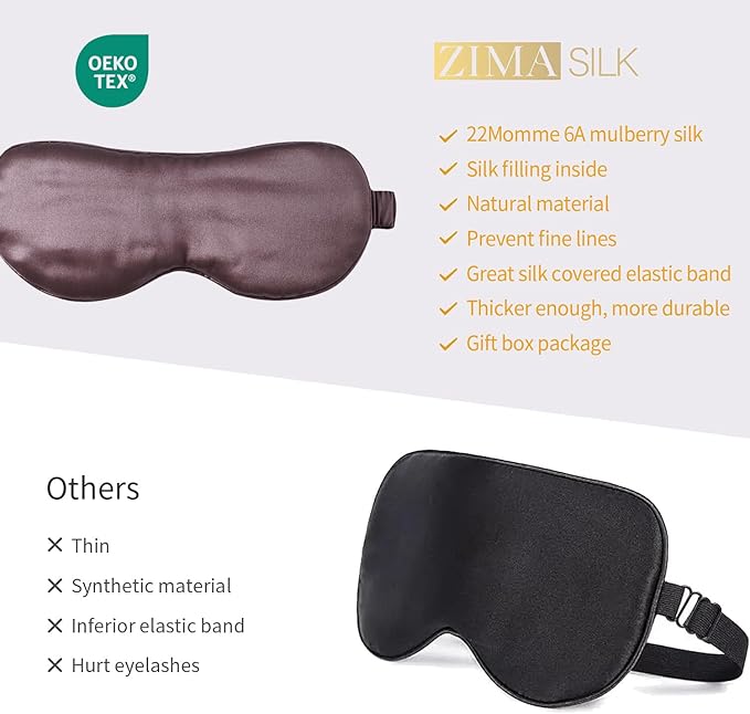 ZIMASILK Adjustable 100% 22 Momme Mulberry Silk Sleep Mask for Sleeping, Filled with Premium Mulberry Silk, Softest & Breathable Eye Sleeping Mask (Plum Wine)