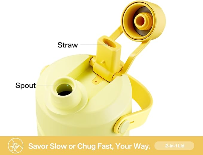 POWCAN 26 oz Insulated Water Bottle with 2-in-1 Straw and Spout Lid, Keep Cold 24H, Leak-Proof, Fits in Car Cup Holder, Stainless Steel Water Bottle for Sports, Travel, Gym, and School (Butter)