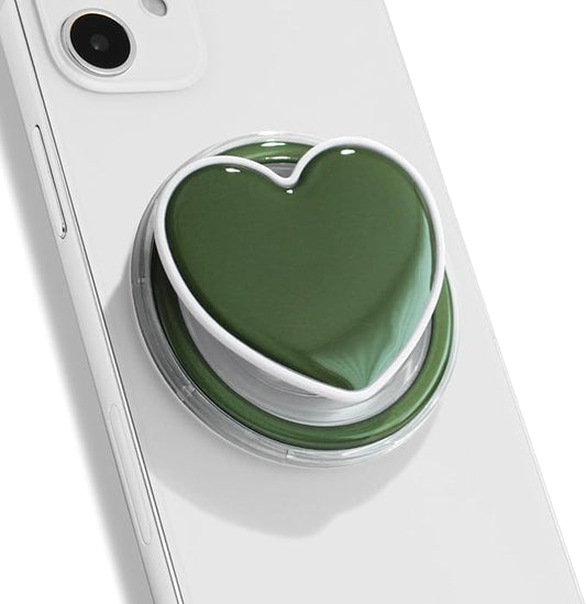 OnTheGrip Cute Solid Macaron Color Heart Shape Collapsible Mobile Phone Grip Stand Holder for Smartphone Tablet Cell Phone Accessory (Jade Green)