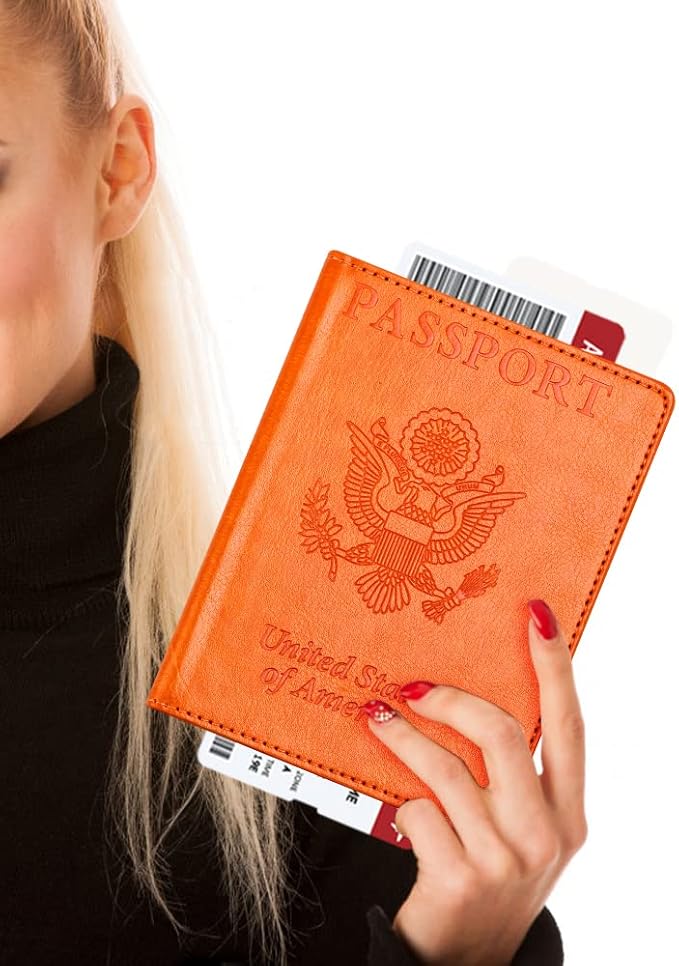 Passport and Vaccine Card Holder Combo, Passport Holder with Vaccine Card Slot, Passport Wallet, Passport Cover, Passport Case, Passport Holder for Women and Men(BA-Orange)