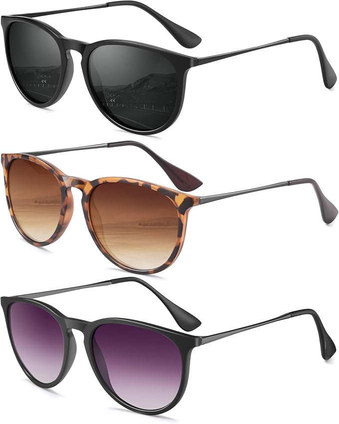 Sunglasses Womens Polarized Sunglasses-Women: Retro Round Sun Glasses with UV400 Protecion Trendy 3 Pack