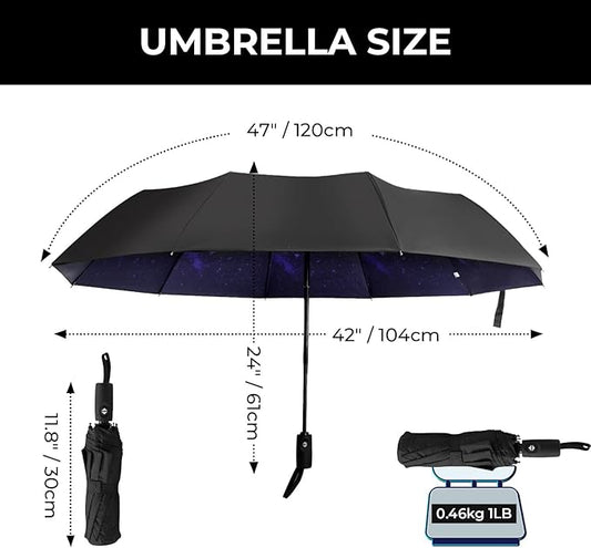 LLanxiry Compact Travel Umbrella, Automatic Open/Close Windproof Umbrella, 10 Fiberglass Ribs, 210T Pongee, UPF 50+ Sun/Rain, Lightweight Portable Umbrellas Travel Size with Carry Sleeve