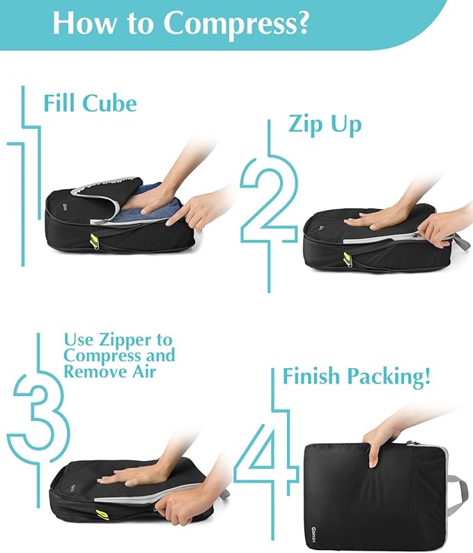 Gonex Compression Packing Cubes, 3pcs/4pcs Expandable Storage Travel Luggage Bags Organizers