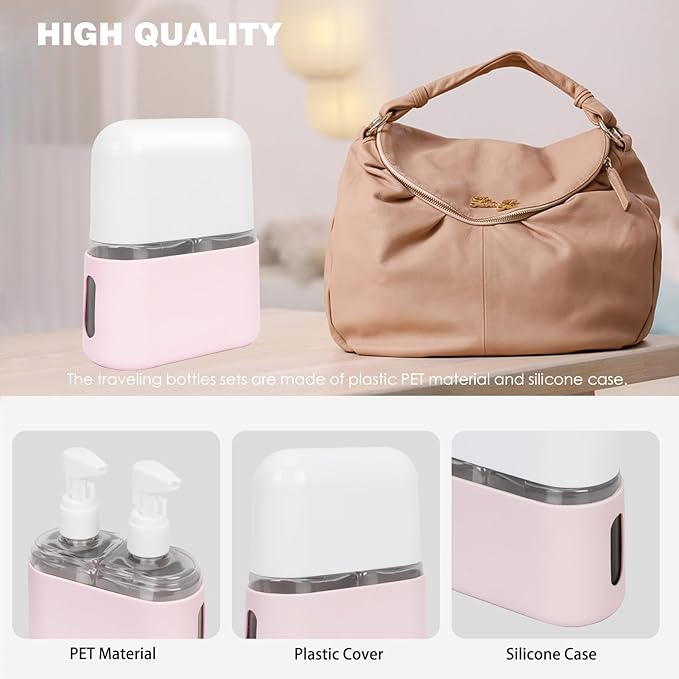Songaa 2 In 1 Travel Size Bottles - Travel Shampoo and Conditioner Containers for Toiletries, Refillable Toiletry Bottles with Lid - Pink