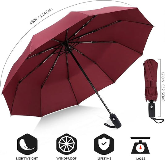ZOMAKE Travel Umbrella Compact - 10 Ribs Portable Collapsible Umbrellas for Rain Windproof - Paraguas Automatic Small Folding Umbrella Lightweight Packable Umbrella for Women Men