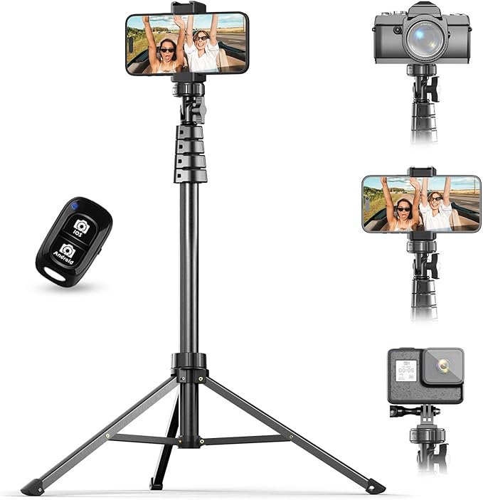 UBeesize 62" Phone Tripod & Selfie Stick, Camera Tripods Stand with Wireless Remote and Phone Holder,Compatible with iPhone Android Phone, Perfect for Selfies/Video Recording/Live Streaming Black