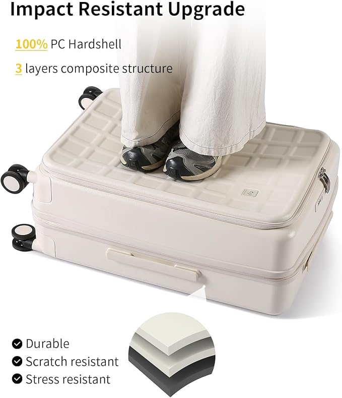 aji Expandable Top Opening Luggage Sets 2 Piece with Spinner Wheel, 20/26 Inch Luggage with TSA Lock, Lightweight PC Hard Shell Travel Luggage Suitcases for Men Women, 2-Piece Set, Coconut White