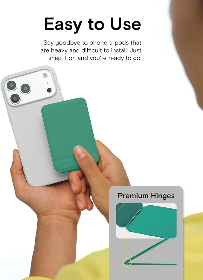 MOFT Phone Tripod Wallet for iPhone, Mulit-Angles, Lightweight & Portable Phone Stand, MOVAS Vegan Leather Magnetic Wallet, Strong Magnets, NFC Card Holder,Travel Essential, Oz Green (with Card Slot)
