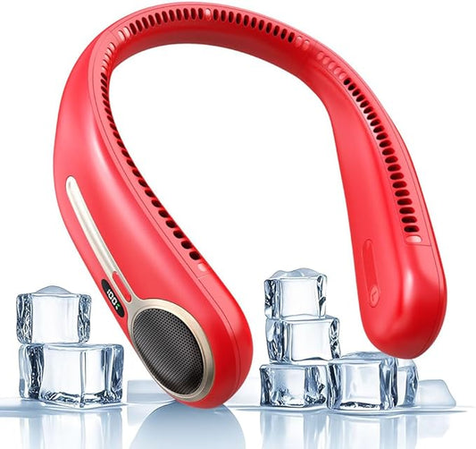 Portable Neck Fan,Hands Free Personal Wearable Bladeless Fan,6000mAh USB Rechargeable,360° Cooling,LED Display,4-Speeds,Birthday Gifts for Men Women Dad Mom,Stocking Stuffers Christmas Gifts (Red)