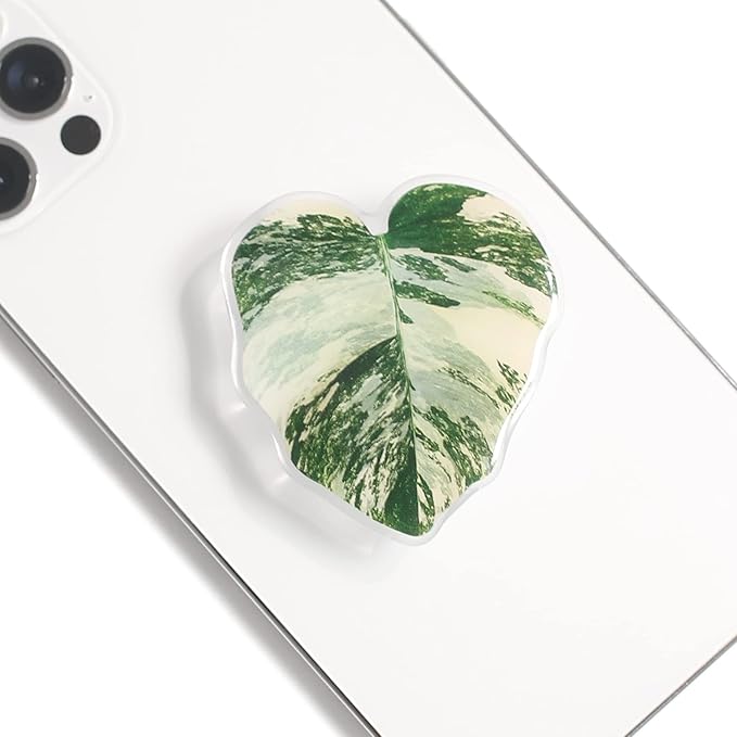 OnTheGrip Cute Acrylic Tropical Leaf Design Collapsible Expandible Mobile Phone Grip Stand Holder for Smartphone Tablet Cell Phone Accessory (Monstera Deliciosa)