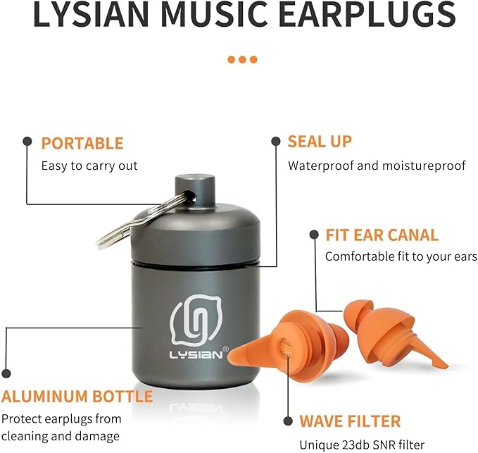 LYSIAN High Fidelity Concert Ear Plugs for Music Reusable-2 Pairs Pack Musicians Earplugs for Noise Cancelling, Concert Festivals, Drummers, DJS, Raves, Games -23dB
