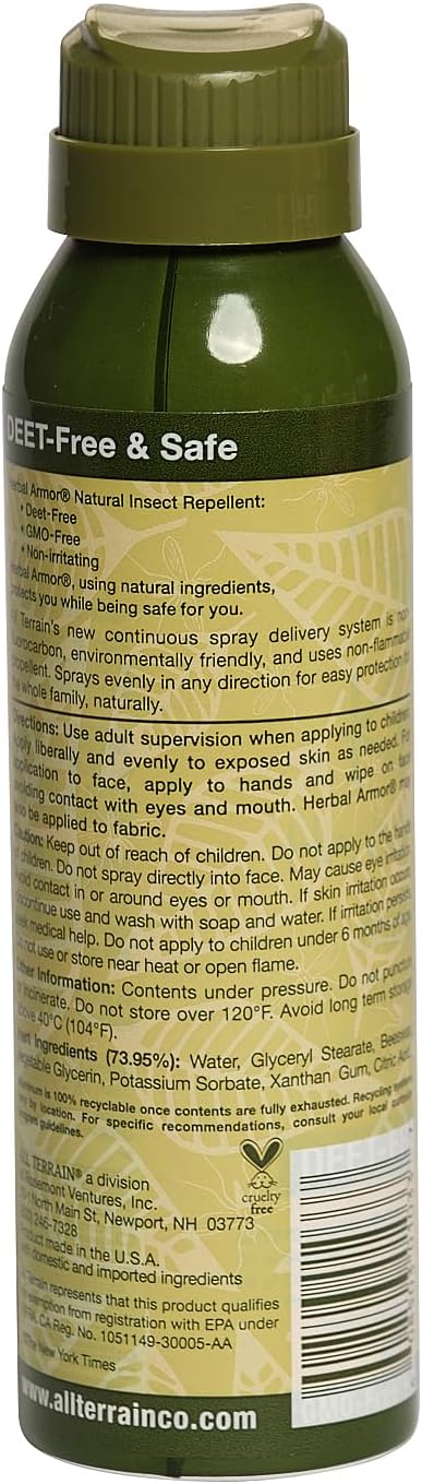 Herbal Armor DEET-Free Continuous Spray 3 oz. Travel Size Insect Repellent, Plant-Based and All Natural, Safe for Family and Pets, Mosquito and Bug Protection