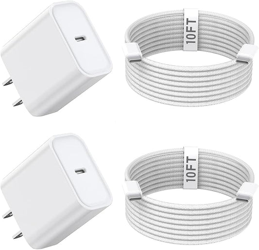 10FT iPhone 16 15 Charger Fast Charging,2Pack 20W Type C Chargers USB C Block 10Foot USB C to USB C Woven Cable, Apple i Phone 16 Charger for iPhone 16/16 Plus/16 Pro/16 Pro Max/iPhone 15 Pro Max/iPad