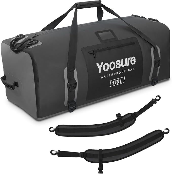 110L Waterproof Duffel Bag 35IN - Airtight Zipper Dry Bags, Extra Large Dry Bag with Straps&Handles for Camping Boating Kayaking Rafting Canoeing Gym Beach Car Roof Storage (Black)