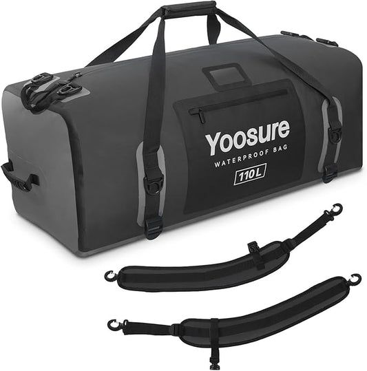 110L Waterproof Duffel Bag 35IN - Airtight Zipper Dry Bags, Extra Large Dry Bag with Straps&Handles for Camping Boating Kayaking Rafting Canoeing Gym Beach Car Roof Storage (Black)
