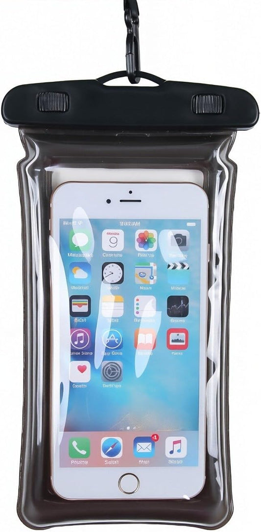 Sriyso Floatable Waterproof Phone Pouch- 7.2in Water Proof Cell Phone Case for Vacation Beach Pool Kayak Cruise Travel Essentials,Dry Bag with Lanyard for Most Models（Black