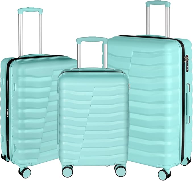 Lightweight Luggage with Spinner Wheels & YKK Zipper, 3-Piece Suitcase ABS+PC Hardside Hard Shell Luggage Set with TSA Lock, Light Mint Green (20+24+28 inch)