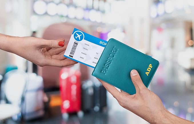 Personalized Monogrammed Teal Leather RFID Passport Cover Holder