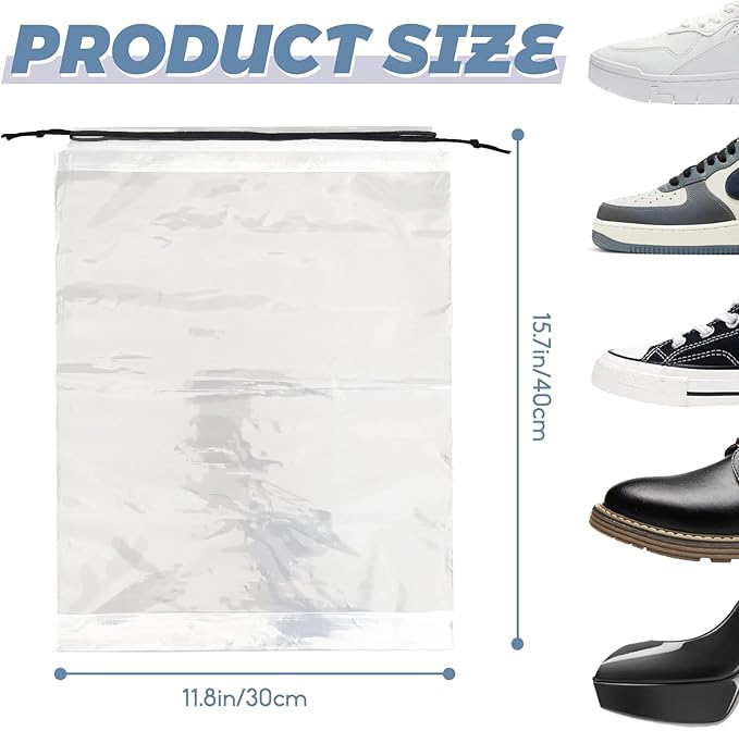 50 Pcs Shoe Bags for Travel,Large Transparent Travel Shoe Bags for Packing,Clear Plastic Drawstring Bags Shoe Dust Bags,Portable Shoes Organizers Pouch with Rope for Men and Women
