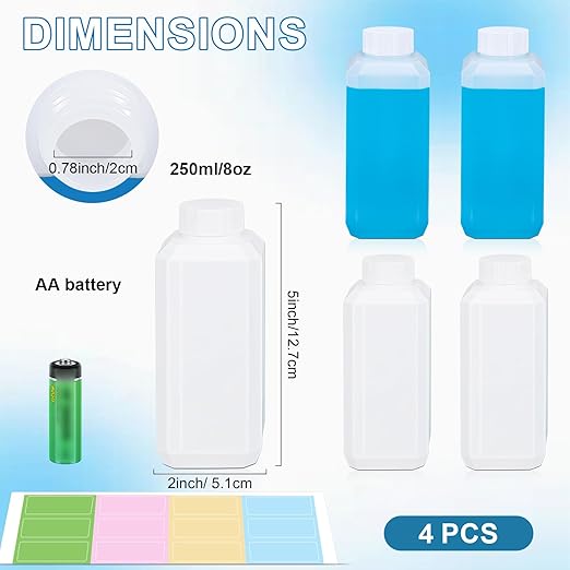 8oz Leak Proof Plastic Bottles with Caps, Laboratory Reagent Bottle, Reusable Small Pill Storage Containers for Travel, Classrooms, Home (2 pack white,2 pack translucent)