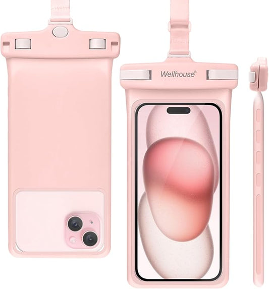 wellhouse Waterproof Phone Pouch, Waterproof Phone Case for iPhone 16 15 14 13 12 Pro Max XS Samsung, IPX8 3D Cellphone Dry Bag Beach Essentials (1 Pack - Pink7.0, 7 inch)