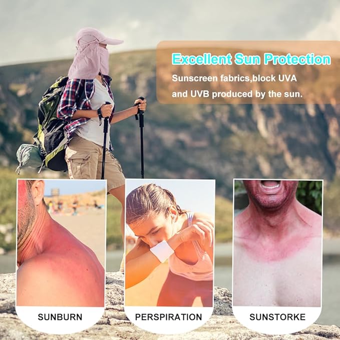 Foldable Sun Cap, Fishing Hats, UPF 50+ Protection Caps with Face Mask Neck Flap
