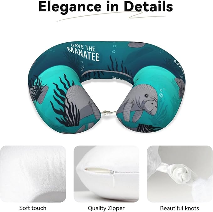 Neck Pillows for Travel Crazy Save Manatee, Women and Men Airplane Car Pillow, Neck Support U Shaped Pillow for Rest Pain Relief Sleeping