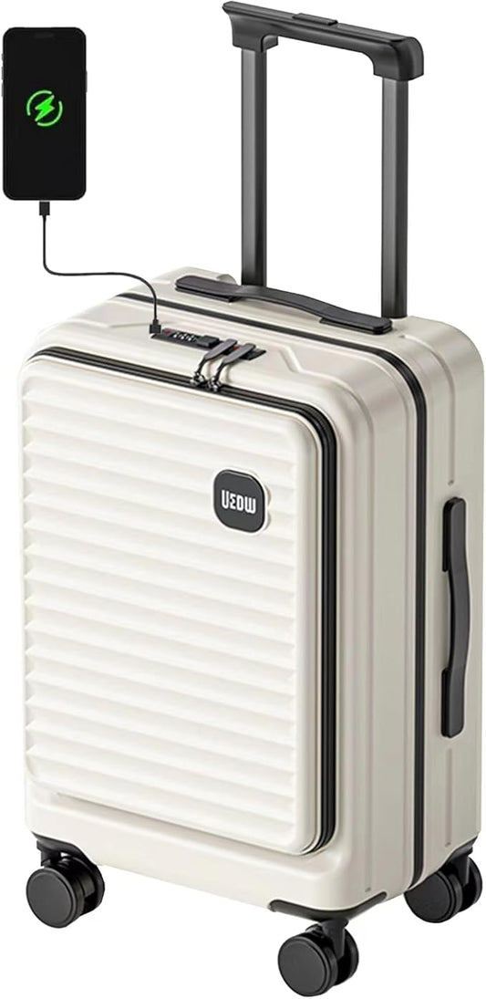 HotWay 28 Inch Expandable Front Opening Checked Luggage with Cup Phone Holder and USB Port, Lightweight Hardshell Suitcase with Wheels and TSA Aproved Locks