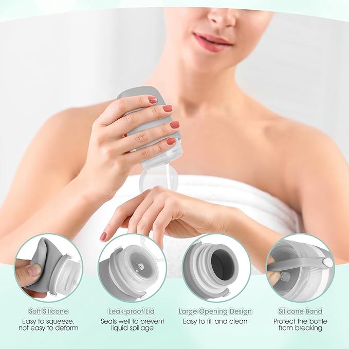 1oz Silicone Travel Bottles for Toiletries,16-Pack TSA Approved Leakproof Toiletry Bottles with Locking Lid, Refillable Travel Size Containers with Storage Bag for Shampoo, Body Wash, Camping & Trips