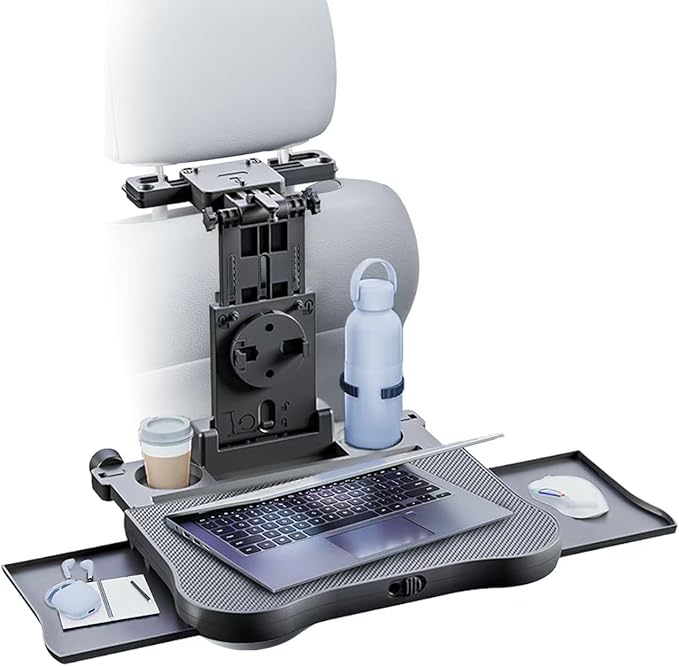 Portable Car Seat Tray Table, Car Backseat Table, Adjustable Seat Back Laptop Desk Foldable Telescopic Auto Backseat Food Trays Desk with Phone Drink Holder for Working Writing Traveling