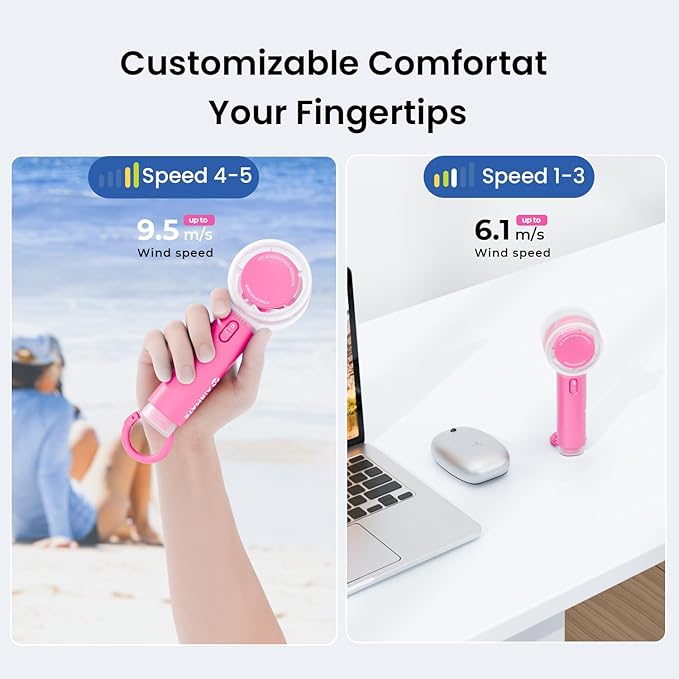 AIRMATE Portable Handheld Fan, 5 Wind Speed Adjustable, 3000mAh Battery Rechargeable, Durable Motor, 13000RPM Super Powerful Wind, Personal Turbo Hand Held Mini fan for Makeup/Travel/Outdoor (Pink)