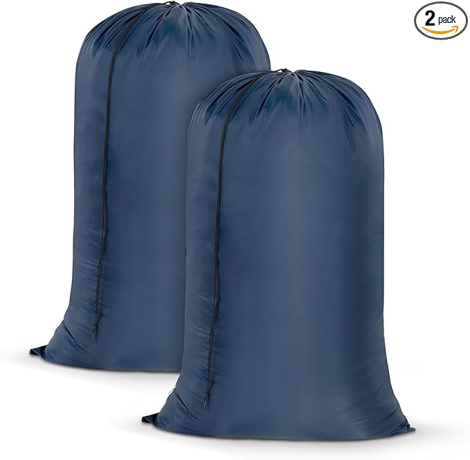 OTraki 28x45 Inch Laundry Bag 2PCS Heavy Duty Laundry Dirty Clothe Travel Wash Bag Extra Large Hamper Bag Drawstring Laundry Basket Liner Bag for Camp College Dorm (Navy Blue)