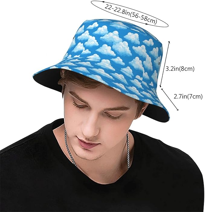 Colorful Fire Balloon, White Cloud Fisherman Hat Summer Foldable UV Protection Sun Hat