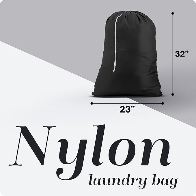 Nylon XL Laundry Bag - Locking Drawstring Closure, Machine Washable, These Large Bags Will Fit a Laundry Basket and Strong Enough to Carry up to Two Loads of Clothes (Black | 22" x 32")