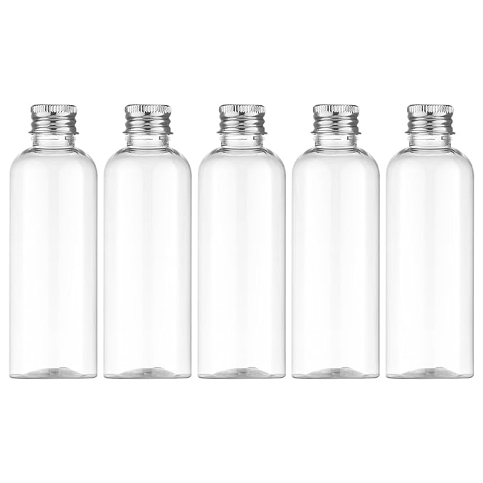 Tekson Plastic Travel Bottles 3.4 oz, Travel Size Containers for Shampoo, Empty Mouthwash Bottles with Silvery Screw Cap (100ml, Clear)