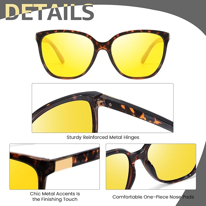 Myiaur Night Vision Driving Glasses for Women, Polarized Anti Glare Yellow Lens Glasses for Nighttime, UV400 Protection