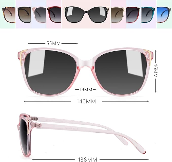 Face Shadow Polarized Sunglasses for Women, Cat Eye Sunglasses for Small Face Ladies Ultralight UV400 Protection
