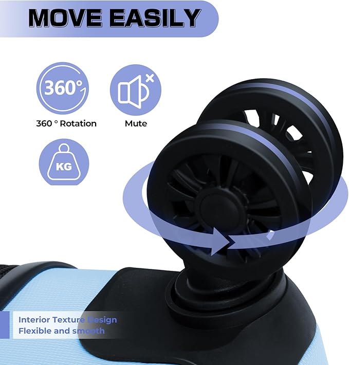 AnyZip Carry On Luggage 2PCS Luggage Set PC ABS Hardshell Lightweight Suitcase TSA Lock with 4 Spinner Wheels（14/20, Light Blue）