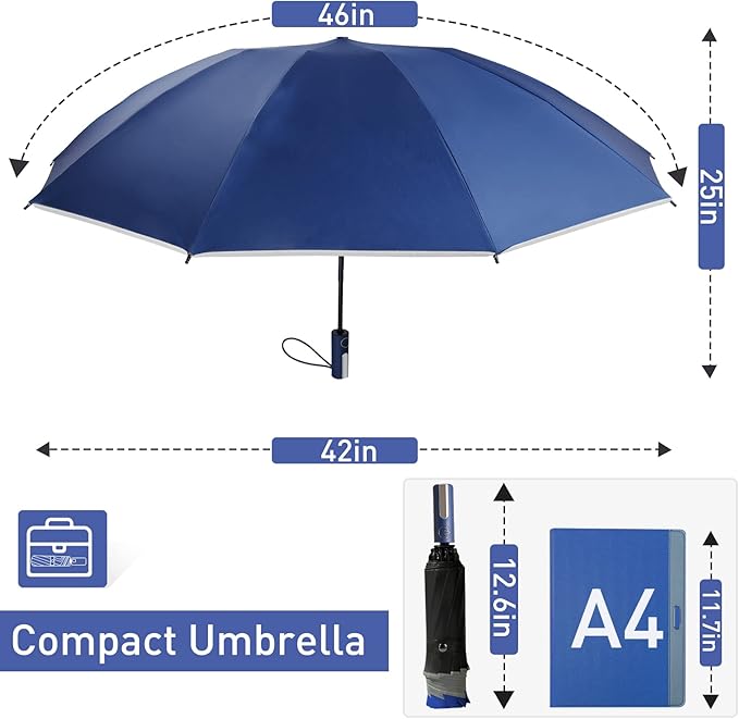 Bodyguard Inverted Umbrella - Large Windproof for Rain & Sun, Compact Reverse With Reflective Stripe, Teflon-Coated for Women Men, Travel Folding With Cover Bag