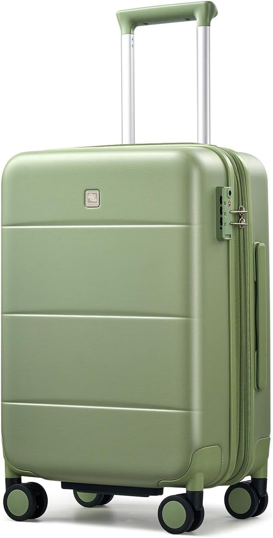 Hanke Expandable Carry On Luggage 22x14x9 Airline Approved, 20 Inch Hardside Luggage with Spinner Wheels, All-PC Hard Shell Carry-On Suitcase, Lightweight & TSA Approved (Bamboo Green, 46L)