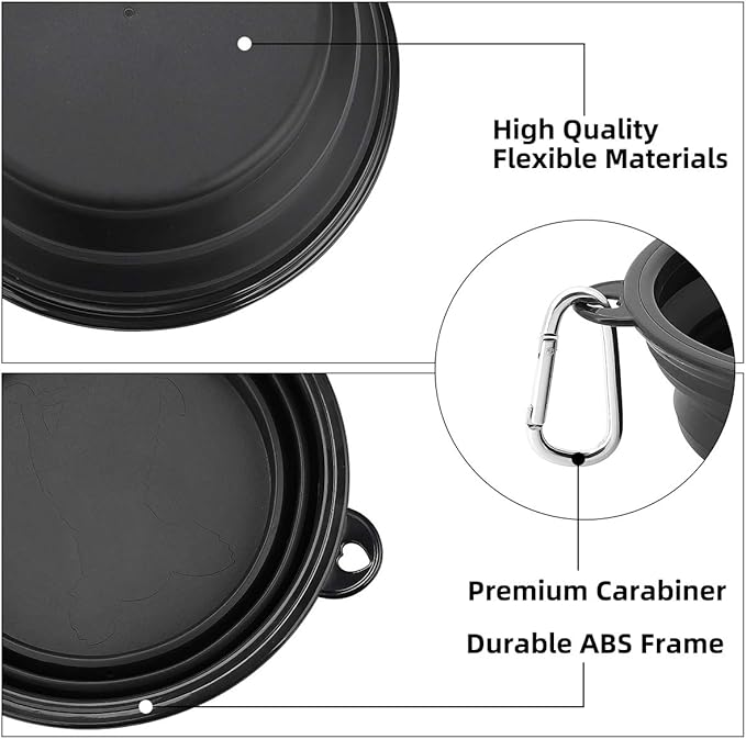 Kytely Large Collapsible Dog Bowls 2 Pack, 34oz Foldable Dog Travel Bowl, Portable Pet Water Food Bowl with Clasp, Pet Cat Feeding Cup Dish for Traveling, Walking, Hiking (Black+Balck)