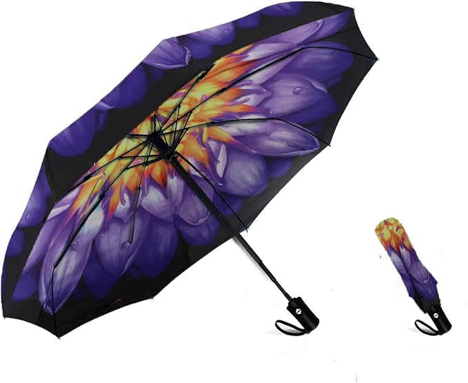 SIEPASA Windproof Travel Compact Umbrella-Automatic Umbrellas for Rain-Compact Folding Umbrella, Travel Umbrella Compact, Small Portable Windproof Umbrellas for Men Women Teenage. (Water Lily)