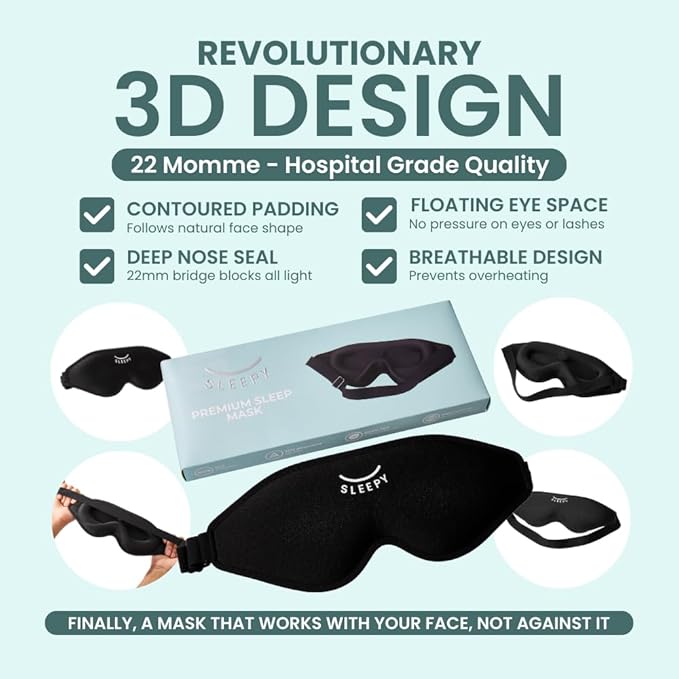 Glowco Sleep Mask for Men & Women | 3D Contoured Eye Mask for Side Sleepers, 100% Blackout, Zero Pressure, Adjustable Strap, Soft Breathable Fabric | Light Blocking Sleeping Mask for Travel & Home